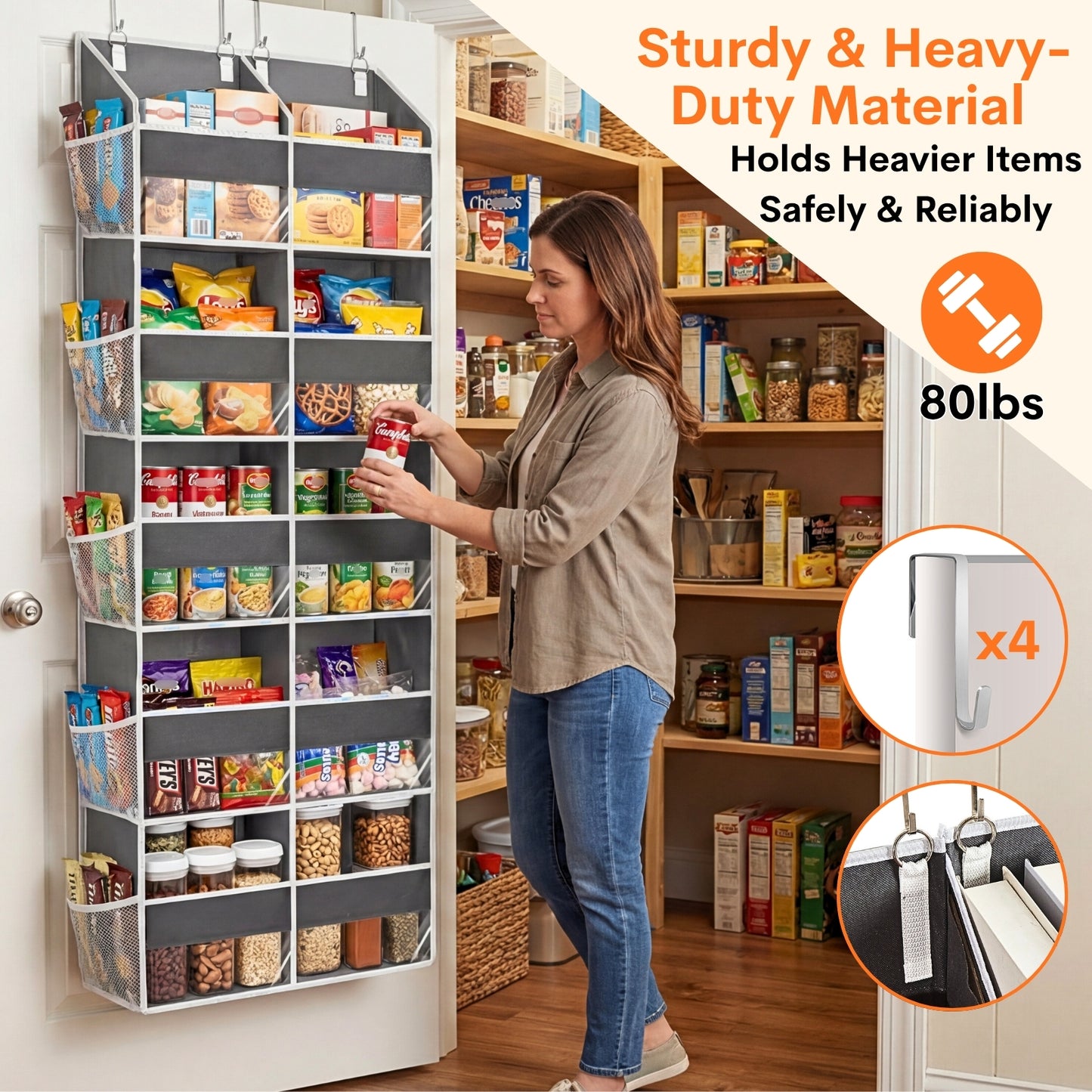 Over Door Organizer, 5-Tier Large Hanging Storage Organizer with 10 Mesh Side Pockets Behind Door Storage Shelf with Clear Windows for Kitchen Bathroom Bedroom Nursery, Toys, Diapers, Shoe