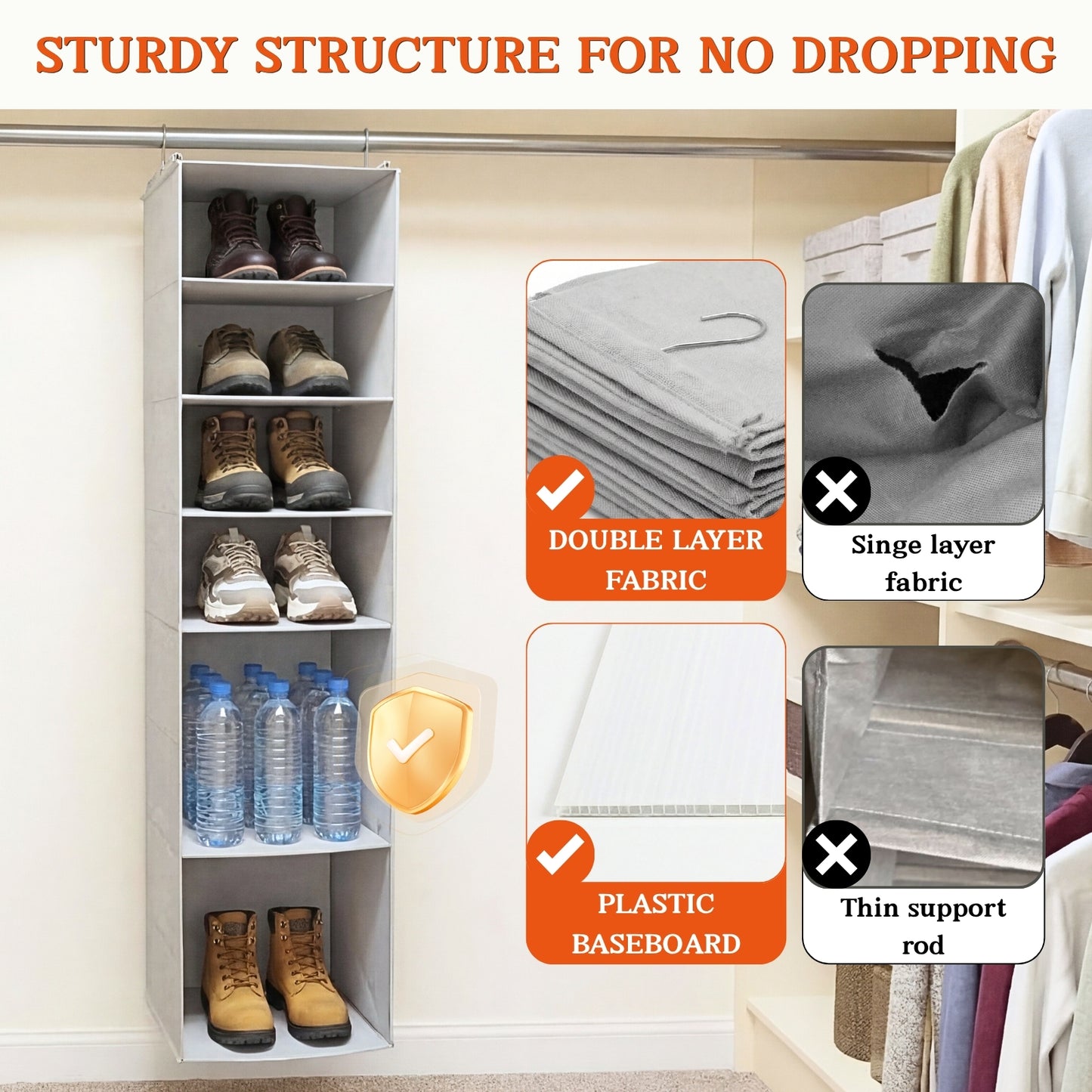Ofiray-home Hanging Shoe Organizer for Closet, 8 Tier Closet Shoe Organizer with Adjustable Shelves for Boots, Heavy Duty Hanging Closet Organizer, Shoe Storage Organizer for Closet Rod