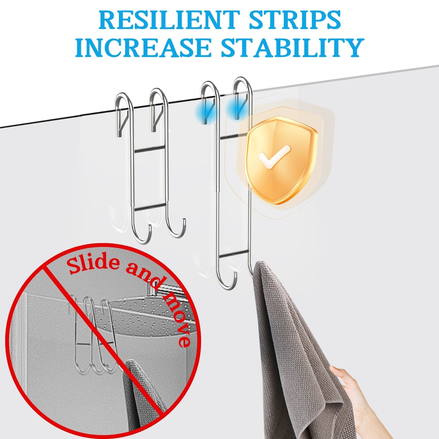 Ofiray-home Shower Door Towel Hooks - 9"~13" Length Adjustable Hook for Frameless Over The Door Glass, Squeegee Holder, Towel Hanger for Bath Suits Rozer Robes Loofahs Shavers, 2-Pack, Stainless Steel