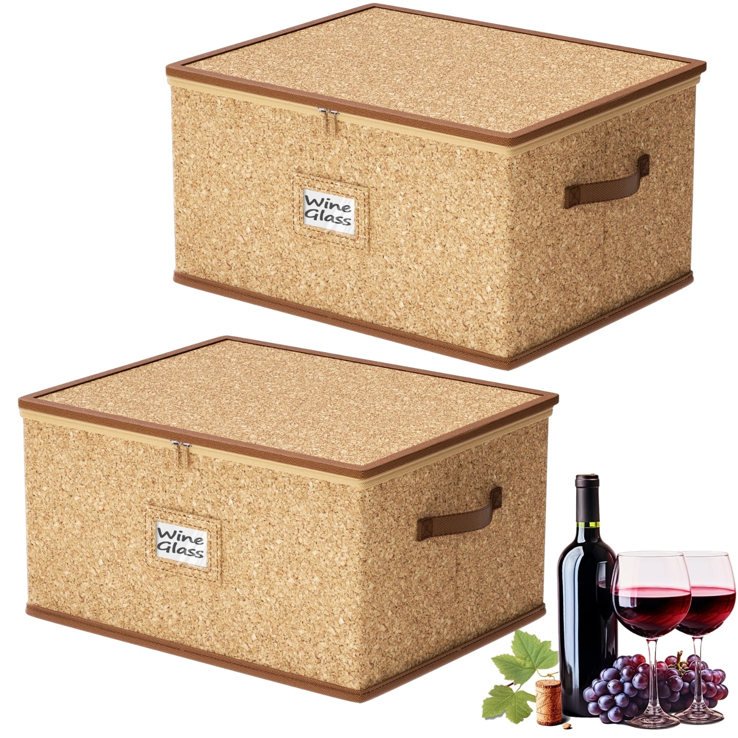 Wine Glass Storage Box with Dividers, Hard Shell, Stackable Glassware Storage Containers with Handles & Label, 10'' Tall Stemware Storage Cases for 12 Crystal Glasses Drinkware, Moving & Home Storage