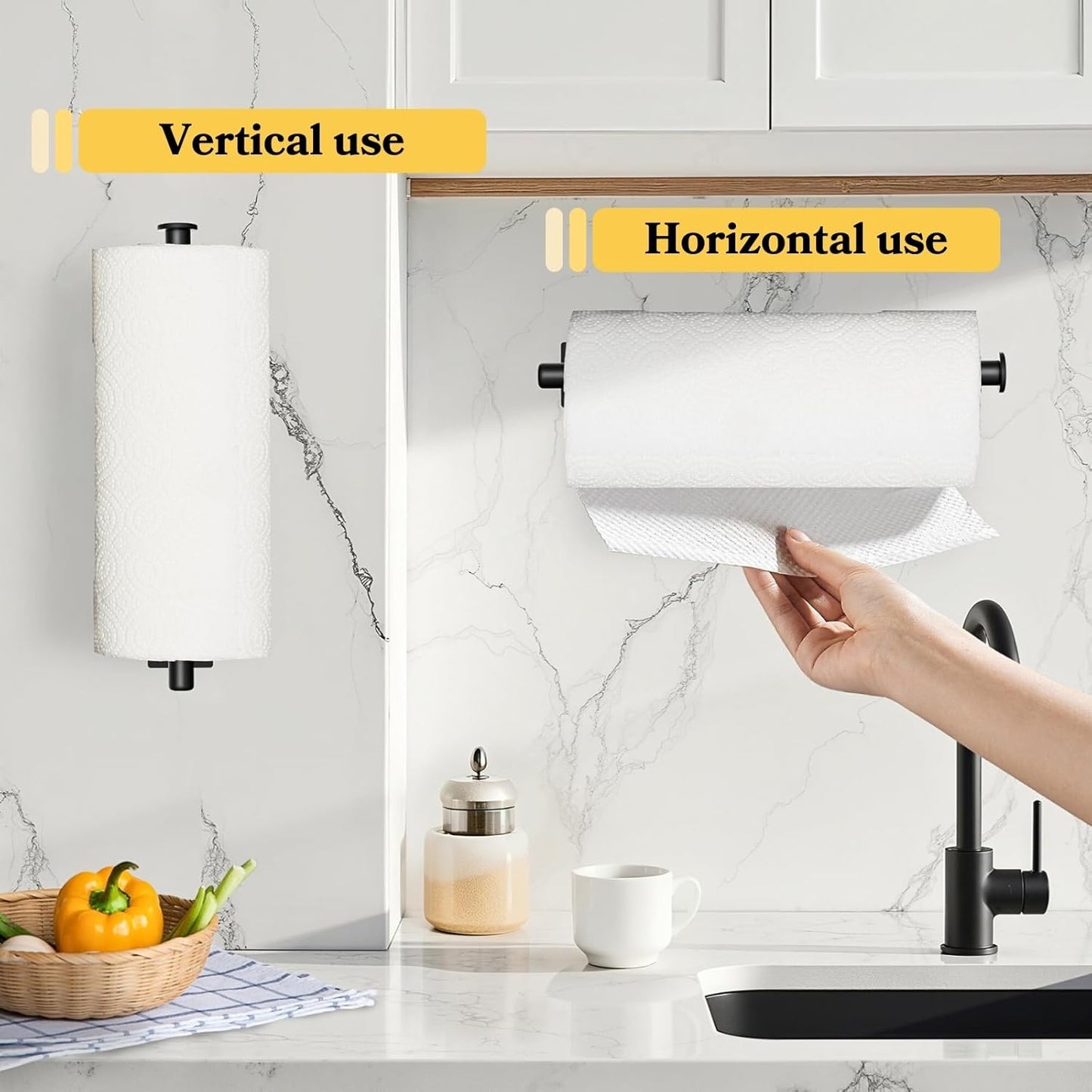 Paper Towel Holder Under Cabinet, Self-Adhesive Paper Towel Holder Wall Mount, 304 Stainless Steel Towel Rack, Durable, Space-Saving Paper Towel Under Cabinet Holder for Kitchen, Bathroom, RV