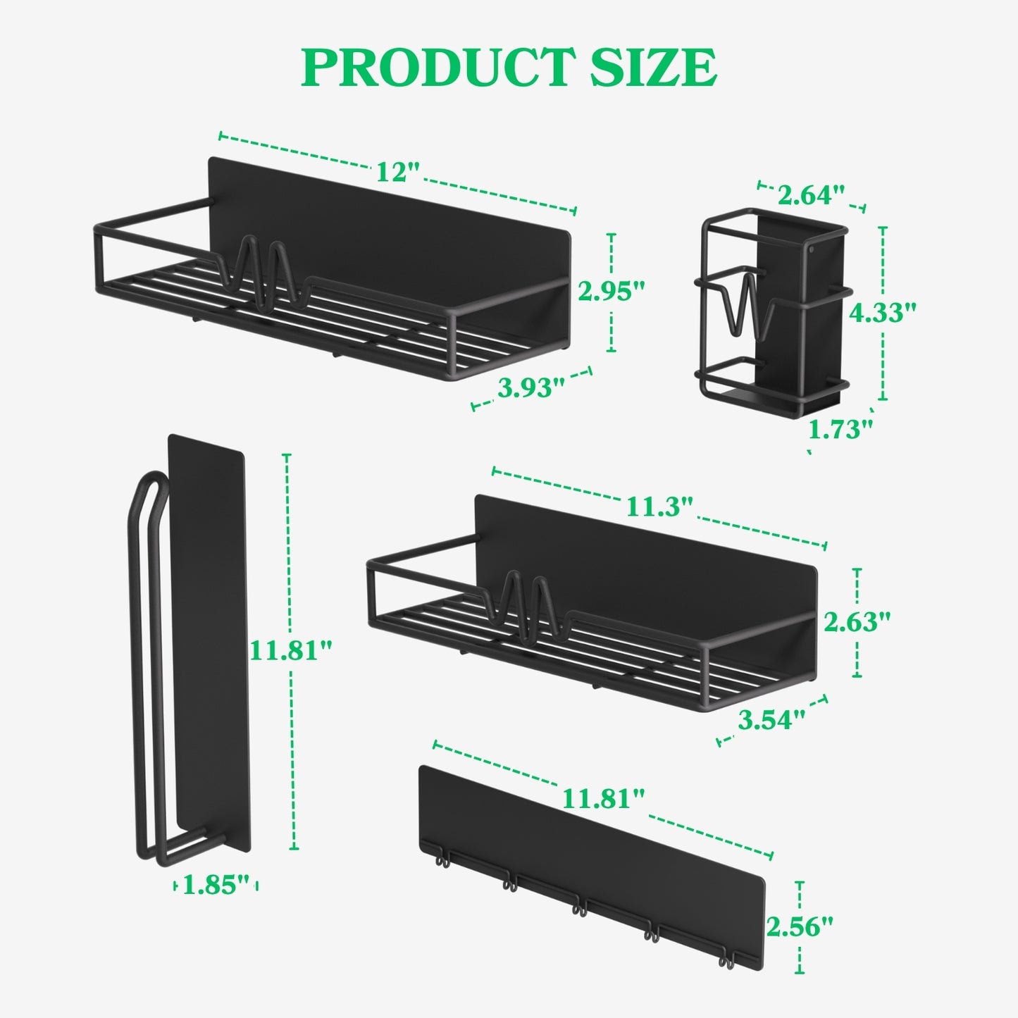 5-Pack Magnetic Spice Rack for Refrigerator, Heavy Duty Magnetic Shelf for Fridge Set with Paper Towel Holder, Utensils Racks & Hook Rail, Home Kitchen Laundry Room RV Storage Organization- Black