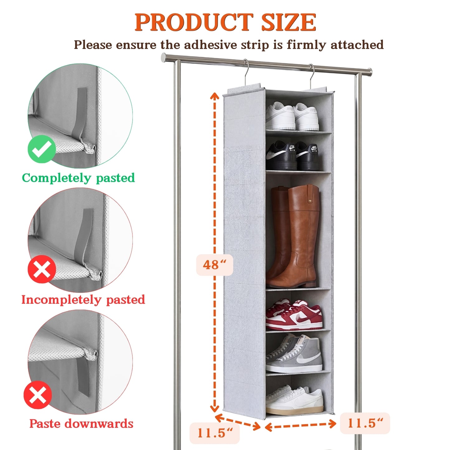 Ofiray-home Hanging Shoe Organizer for Closet, 8 Tier Closet Shoe Organizer with Adjustable Shelves for Boots, Heavy Duty Hanging Closet Organizer, Shoe Storage Organizer for Closet Rod