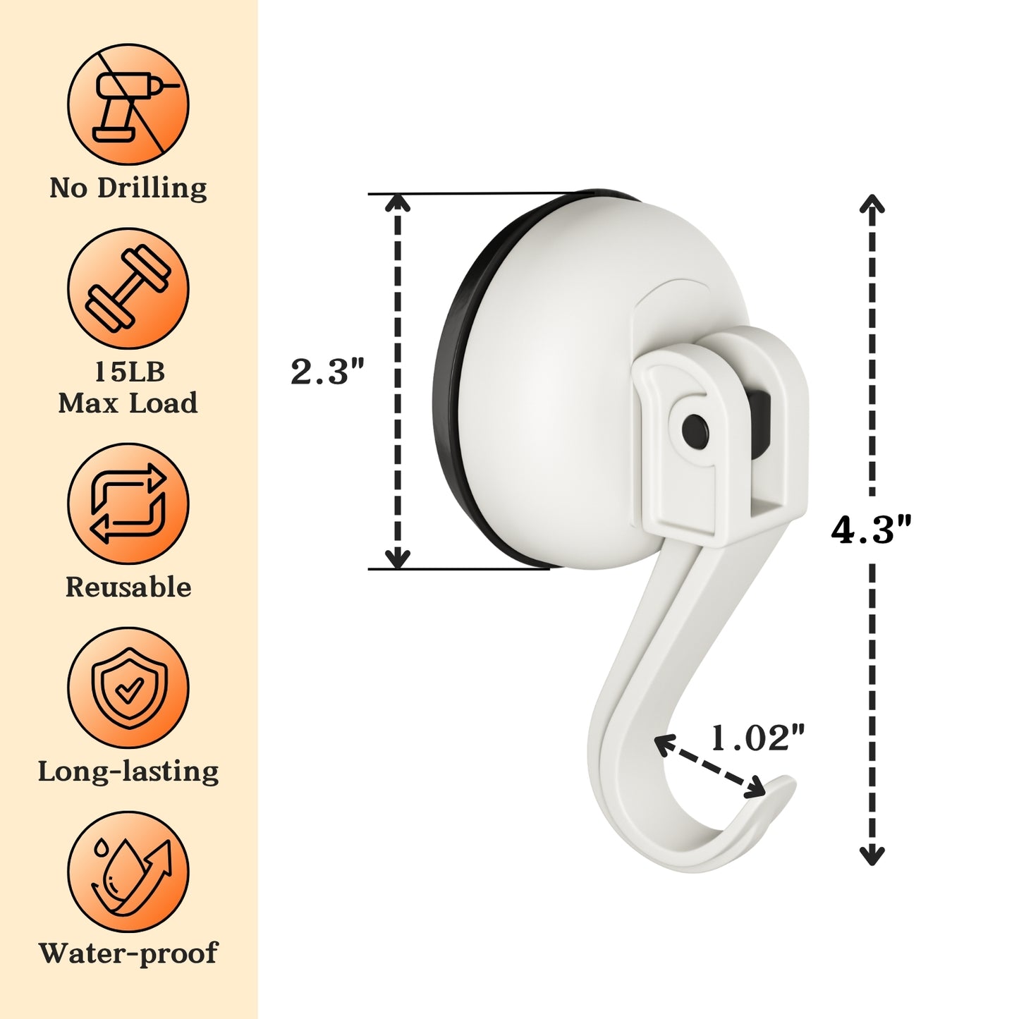 Suction Cup Hooks for Door Wreaths, 2 Pcs Removable & Reusable Christmas Wreath Hangers for Front Doors, No Drill Heavy Duty Vacuum Shower Hooks for Window Bathroom Towels RV Home Storage Hooks