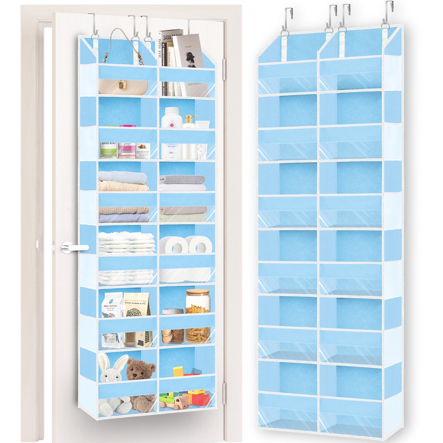 Over Door Organizer, 5-Tier Large Hanging Storage Organizer with 10 Mesh Side Pockets Behind Door Storage Shelf with Clear Windows for Kitchen Bathroom Bedroom Nursery, Toys, Diapers, Shoe