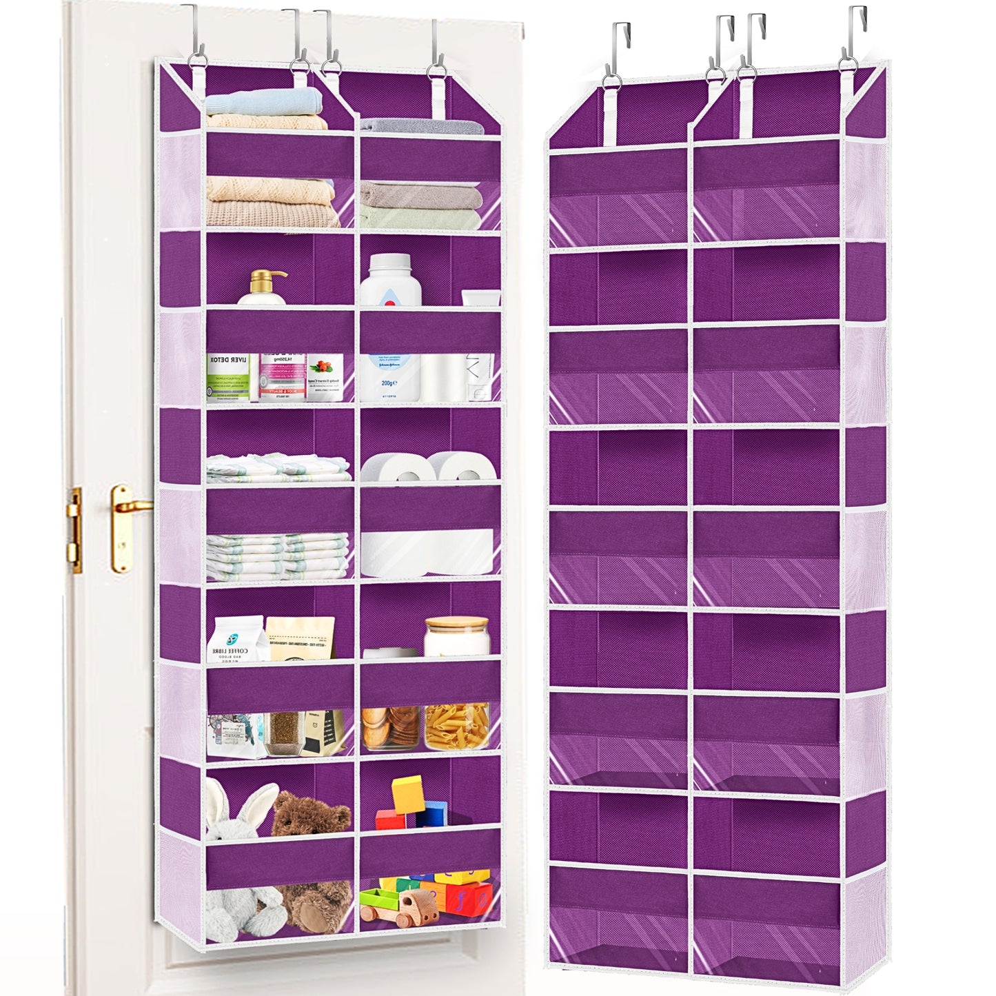 Over Door Organizer, 5-Tier Large Hanging Storage Organizer with 10 Mesh Side Pockets Behind Door Storage Shelf with Clear Windows for Kitchen Bathroom Bedroom Nursery, Toys, Diapers, Shoe