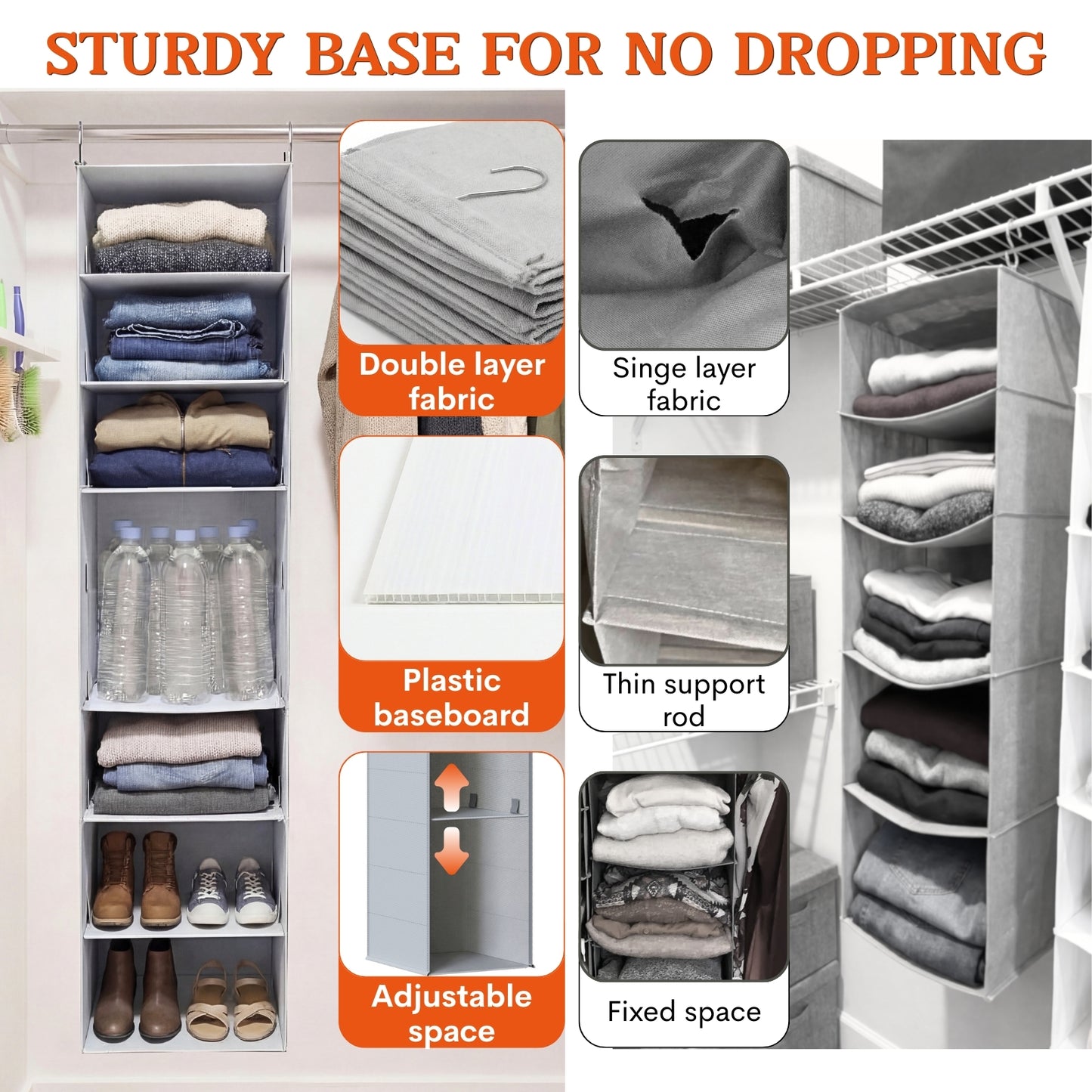 Ofiray-home Hanging Shoe Organizer for Closet, 8 Tier Closet Shoe Organizer with Adjustable Shelves for Boots, Heavy Duty Hanging Closet Organizer, Shoe Storage Organizer for Closet Rod