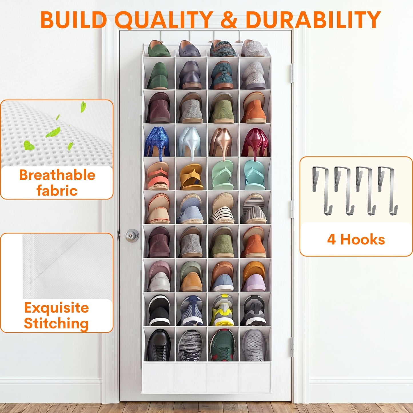 30-40 Pairs Over the Door Shoe Organizer, Large & Deep Pockets Hanging Shoe Rack, Space-Saving Closet Door Organizer Fits Boots,Sneakers or Larger Shoes,Shoe Storage for Bedroom,Small Closet,Entryway