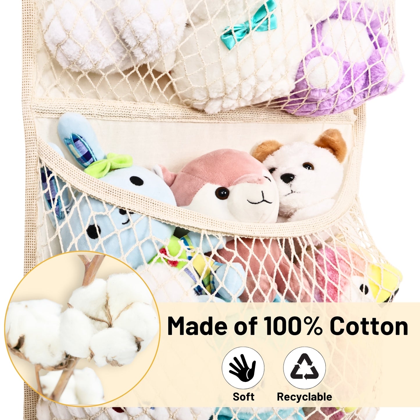 Over The Door Stuffed Animal Storage, Cotton Toy Organizer for Storage Plush Toys,Baby Supplies, Stuffed Animal Holder with 4 Large Pockets, Hanging Door Organizer for Nursery, Bedroom, Kids Room