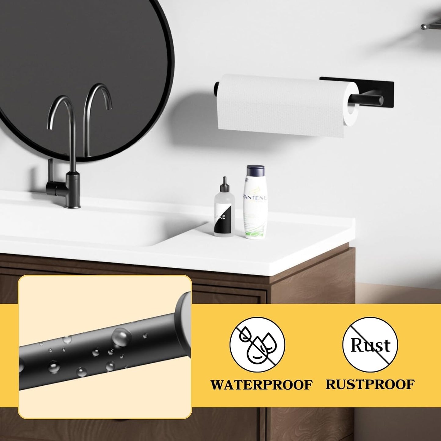 Paper Towel Holder Under Cabinet, Self-Adhesive Paper Towel Holder Wall Mount, 304 Stainless Steel Towel Rack, Durable, Space-Saving Paper Towel Under Cabinet Holder for Kitchen, Bathroom, RV