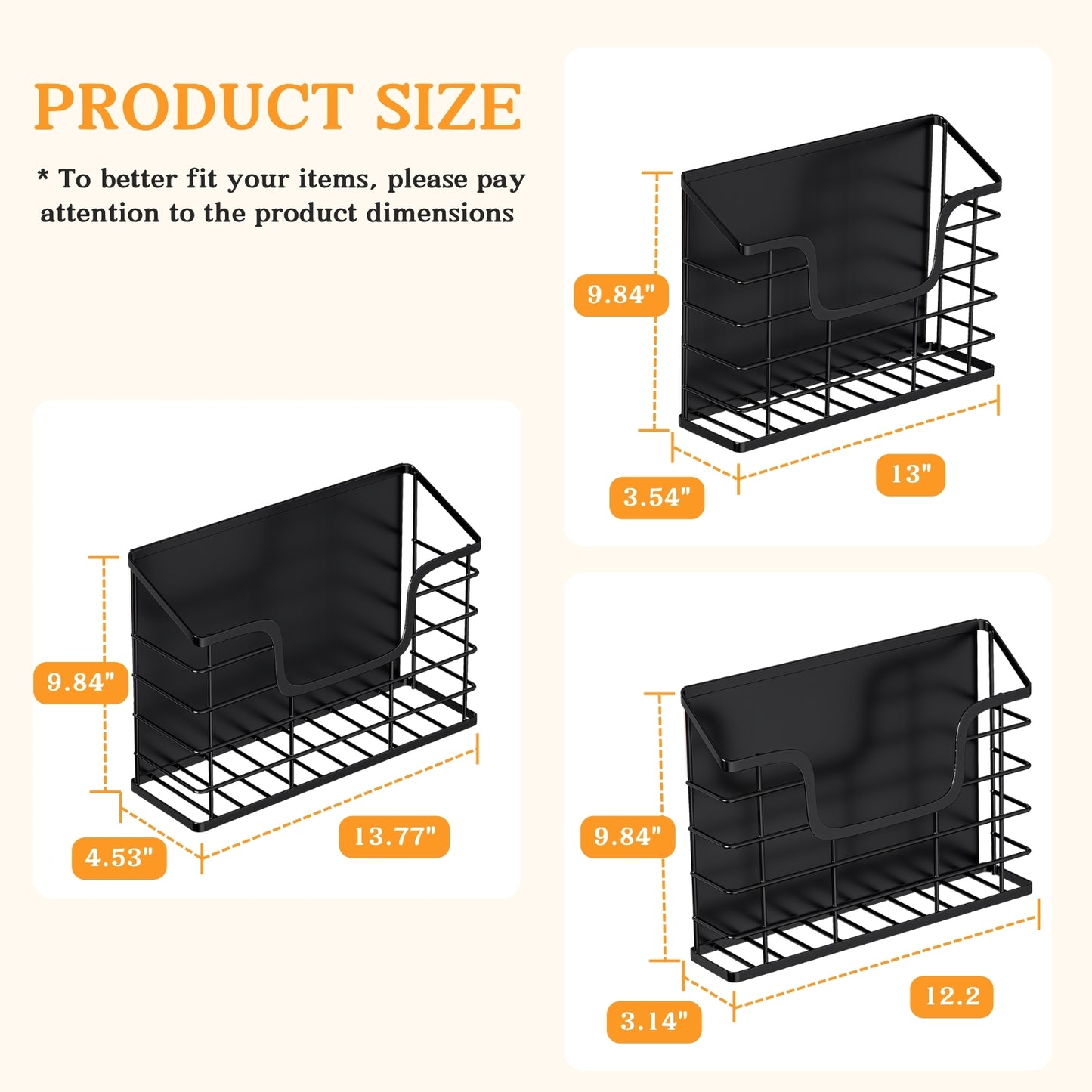 Magnetic Shelf for Fridge, 3 Pack Metal Fridge Organizer Baskets, Magnetic Cup Holder for Refrigerator, Fruit & Snack Storage, Magnetic Bin for Potatoes, Letters, Magazines, Kitchen & Laundry Room