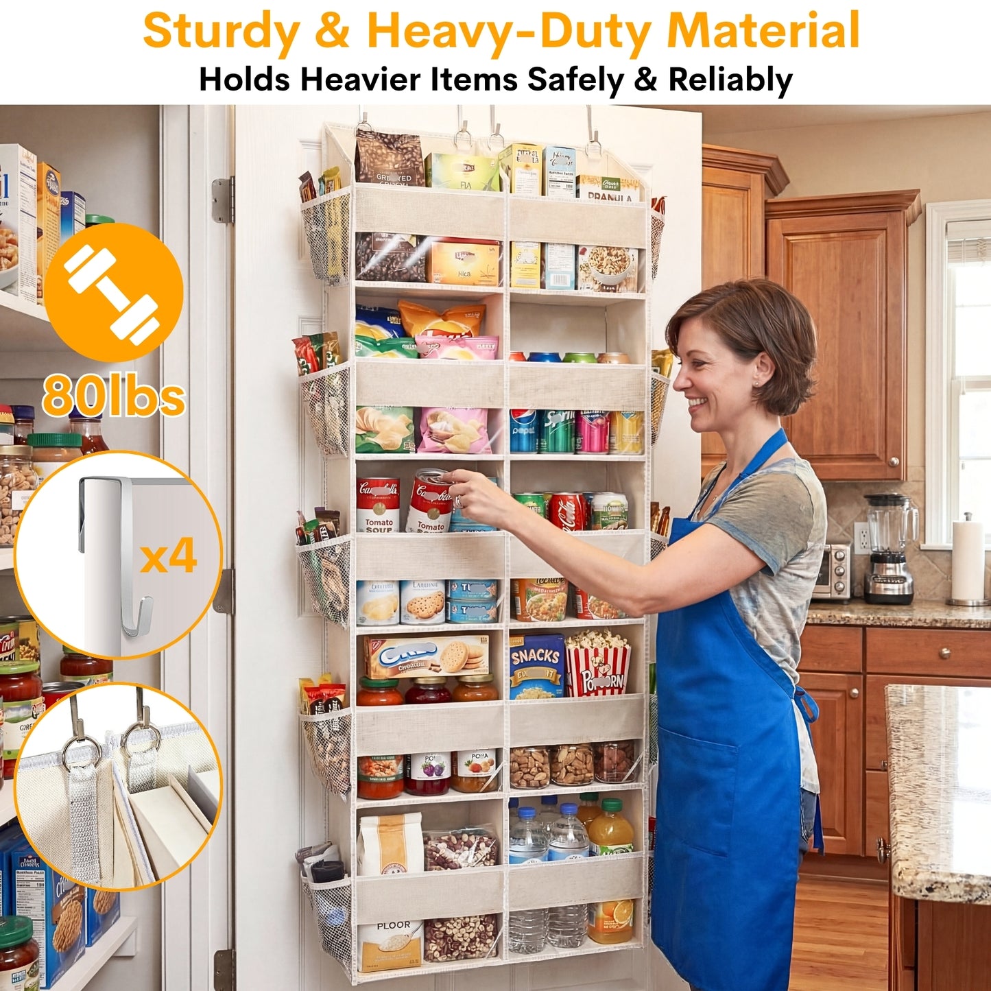 Over Door Organizer, 5-Tier Large Hanging Storage Organizer with 10 Mesh Side Pockets Behind Door Storage Shelf with Clear Windows for Kitchen Bathroom Bedroom Nursery, Toys, Diapers, Shoe