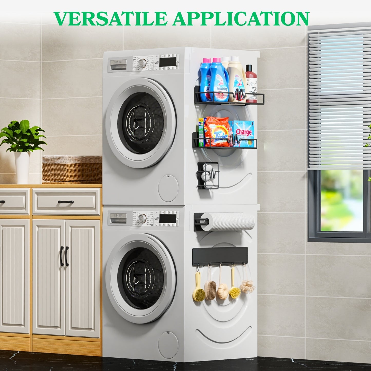 5-Pack Magnetic Spice Rack for Refrigerator, Heavy Duty Magnetic Shelf for Fridge Set with Paper Towel Holder, Utensils Racks & Hook Rail, Home Kitchen Laundry Room RV Storage Organization- Black