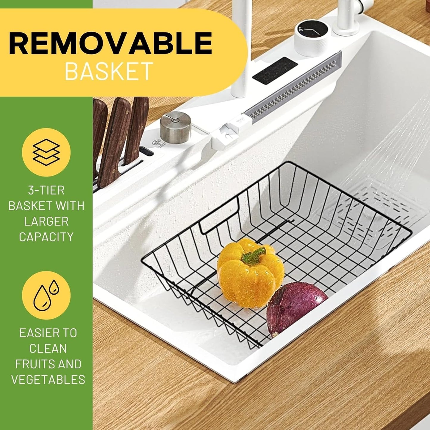 3 Tier Wire Baskets with 2 Banana Hangers, Detachable Countertop Fruit Vegetable Basket for Pantry Organization and Storage, Kitchen Counter Basket Stand for Storage Potato Onion Bread Snack Veggie