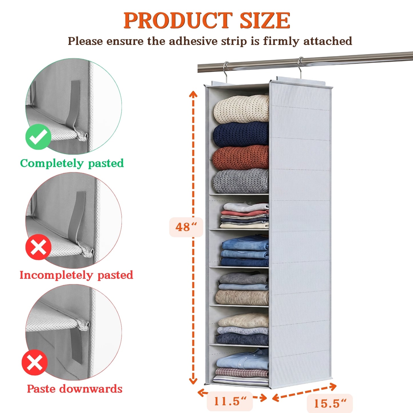 Ofiray-home Hanging Shoe Organizer for Closet, 8 Tier Closet Shoe Organizer with Adjustable Shelves for Boots, Heavy Duty Hanging Closet Organizer, Shoe Storage Organizer for Closet Rod