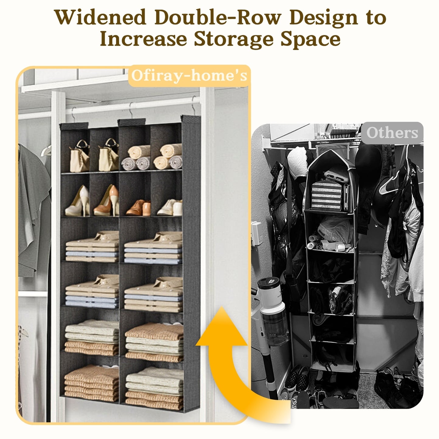 6 Tier Hanging Closet Organizer, 16 Compartments Sweater Organizer for Closet with 3 Sturdy Hooks, Closet Organizers and Storage, Wardrobe, Rv, Garment Rack, Grey