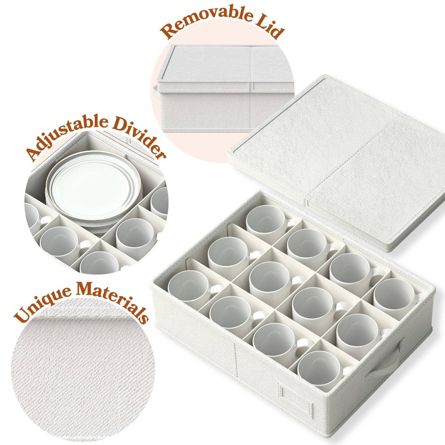 China Storage Containers, Hard Shell Dish Storage Containers with 48 Felt Dividers, 5 Piece Dish Organizers for Dinner Plates, Saucers & Mugs, Perfect for Seasonal Storage & Moving Supplies