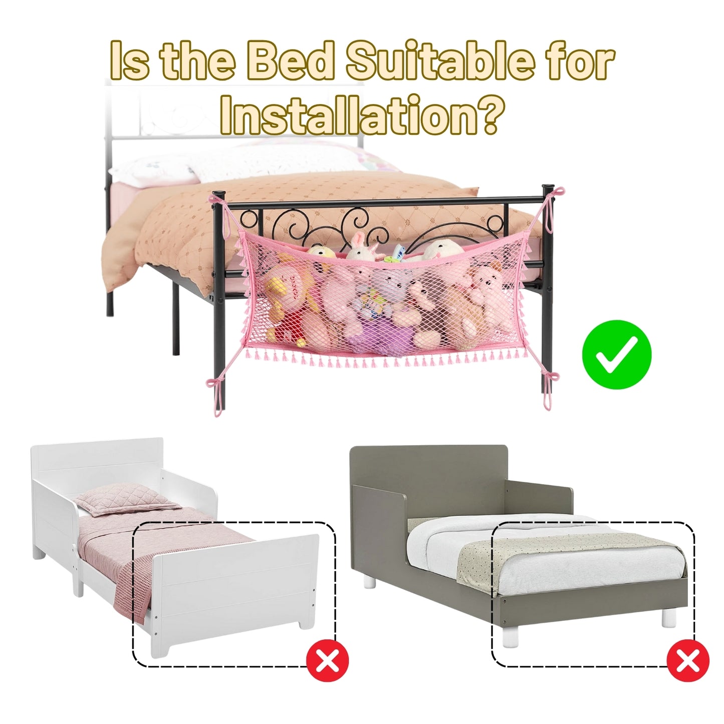 2 Pack Stuffed Animal Hammock, Bedside Stuffed Animal Storage Net Corner - Kids Nursery Wall Bedroom Home Decor, Cotton Bedside Toy Organizer Net with Tether, Stretches up to 32 in, Pink