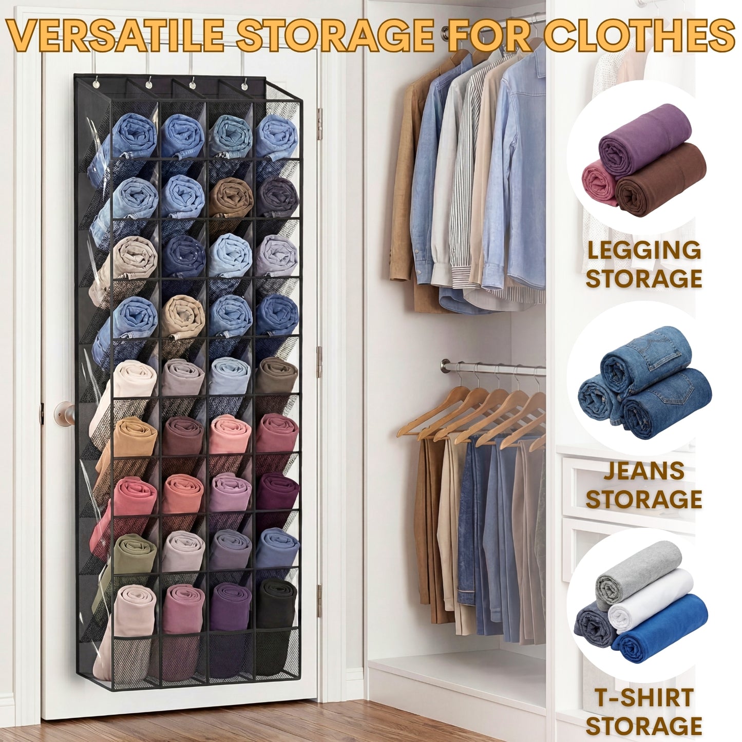 30-40 Pairs Over the Door Shoe Organizer, Clear Large Pockets Hanging Shoe Rack, Space-Saving Closet Door Organizer Fits Boots,Sneakers or Larger Shoes,Shoe Storage for Bedroom,Small Closet,Entryway