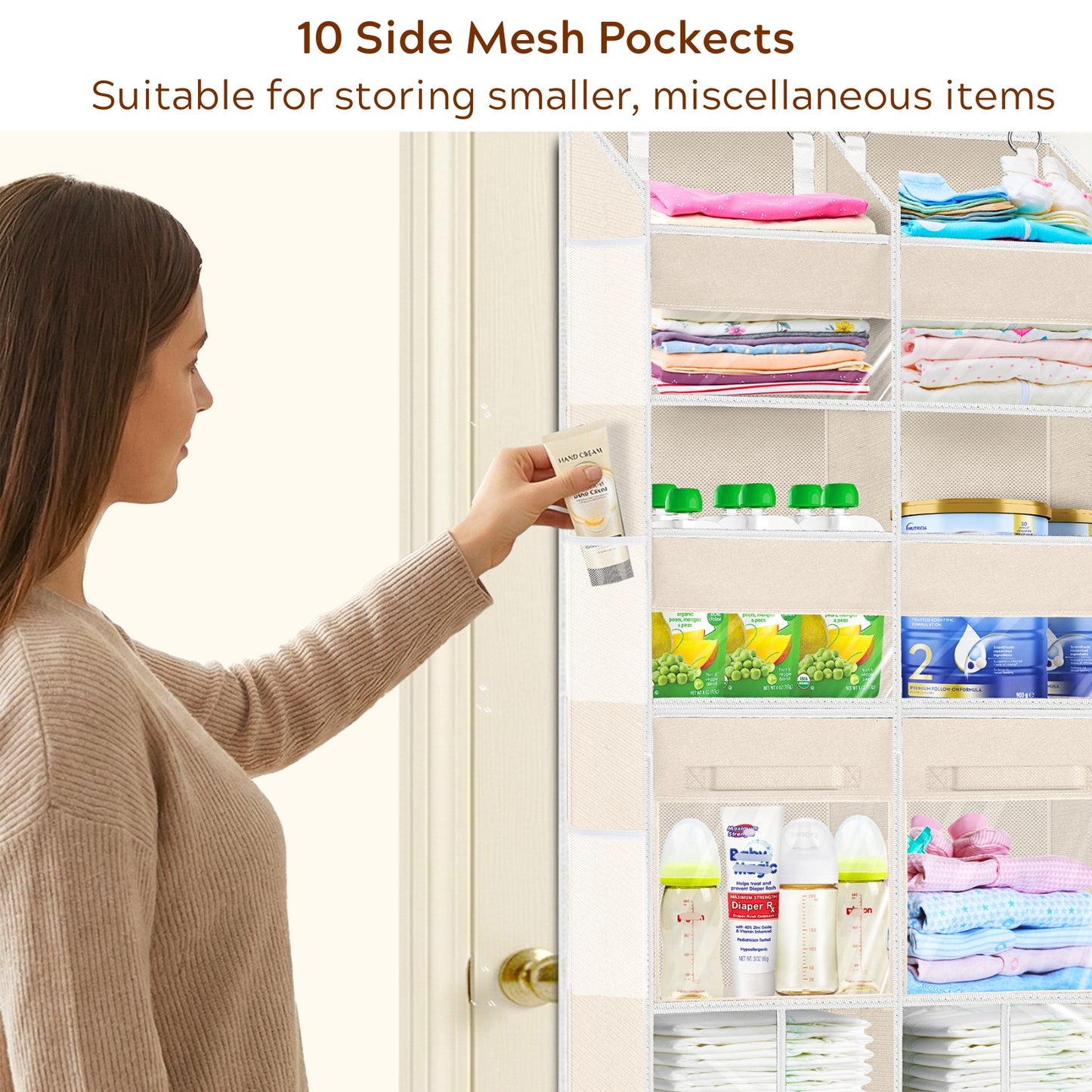 Over the Door Organizer 5 Tiers with Removable Drawers, Extra Large Door Storage of 6 Compartments & 2 Diaper Storage, Double-Column Clear Window Door Hanging Organizer for Nursery, Closet, Pantry