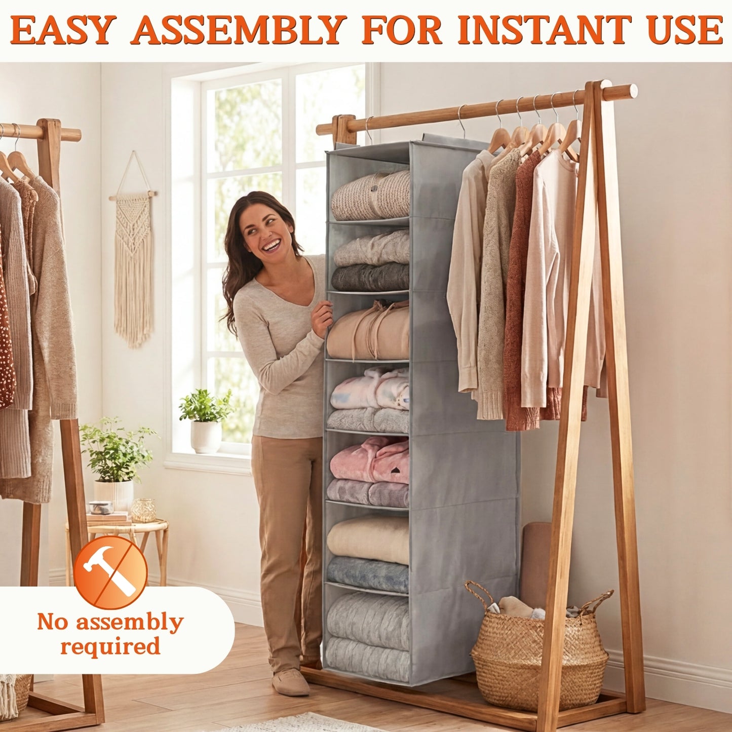 Ofiray-home Hanging Shoe Organizer for Closet, 8 Tier Closet Shoe Organizer with Adjustable Shelves for Boots, Heavy Duty Hanging Closet Organizer, Shoe Storage Organizer for Closet Rod