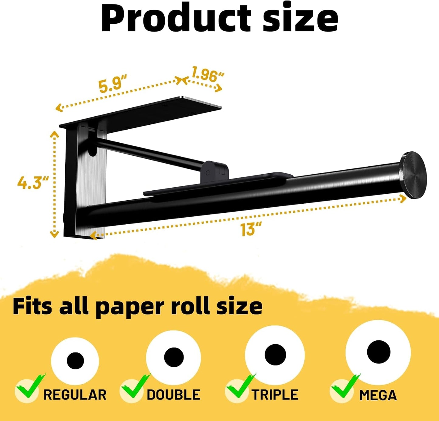 Upgraded Kitchen Paper Towel Holder - One-Hand Tear Under Cabinet Stick-on Towel Rack for Hanging Paper - First Apartment Essentials Wall Mount Self Adhesive Stainless Steel Rack Fits Black