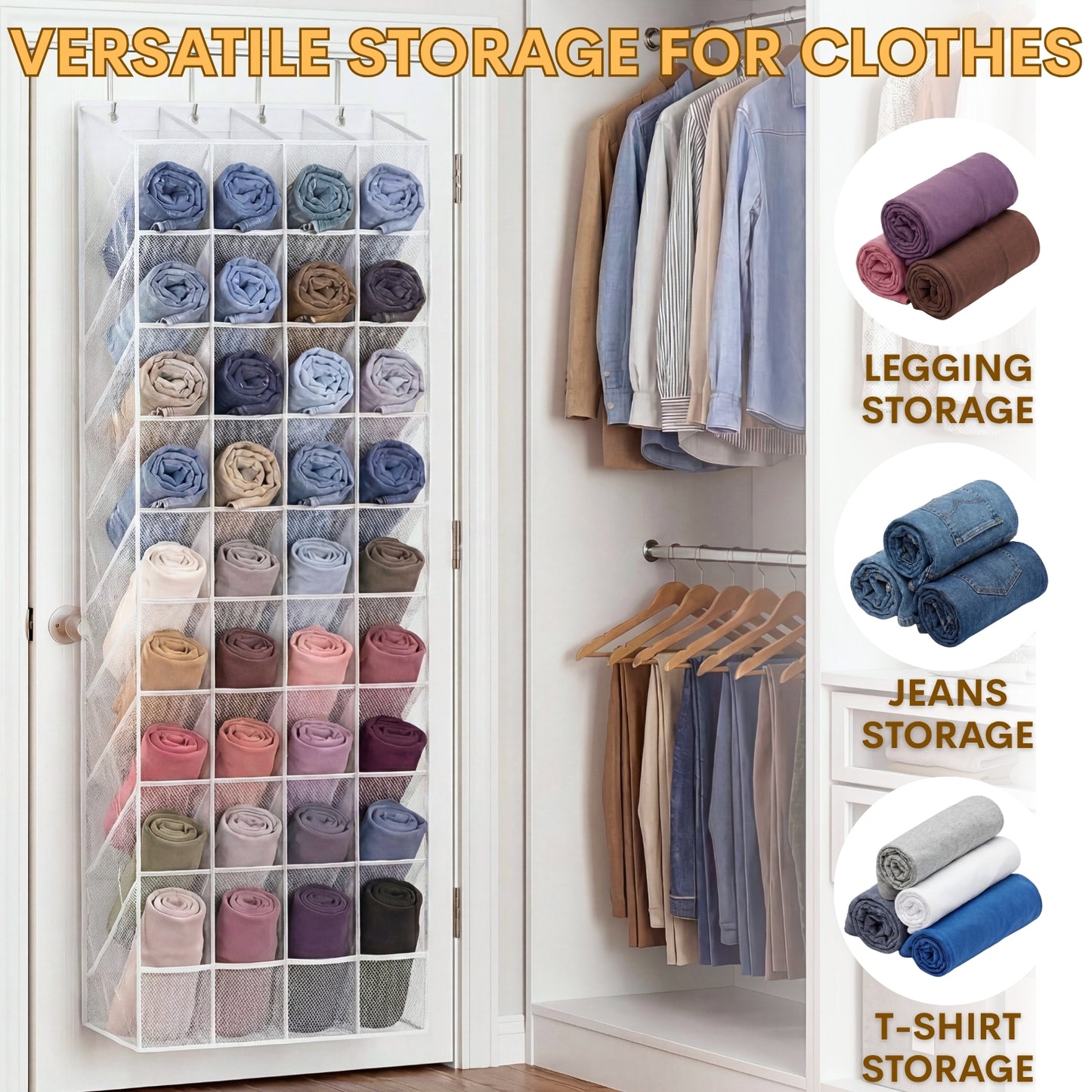 30-40 Pairs Over the Door Shoe Organizer, Clear Large Pockets Hanging Shoe Rack, Space-Saving Closet Door Organizer Fits Boots,Sneakers or Larger Shoes,Shoe Storage for Bedroom,Small Closet,Entryway