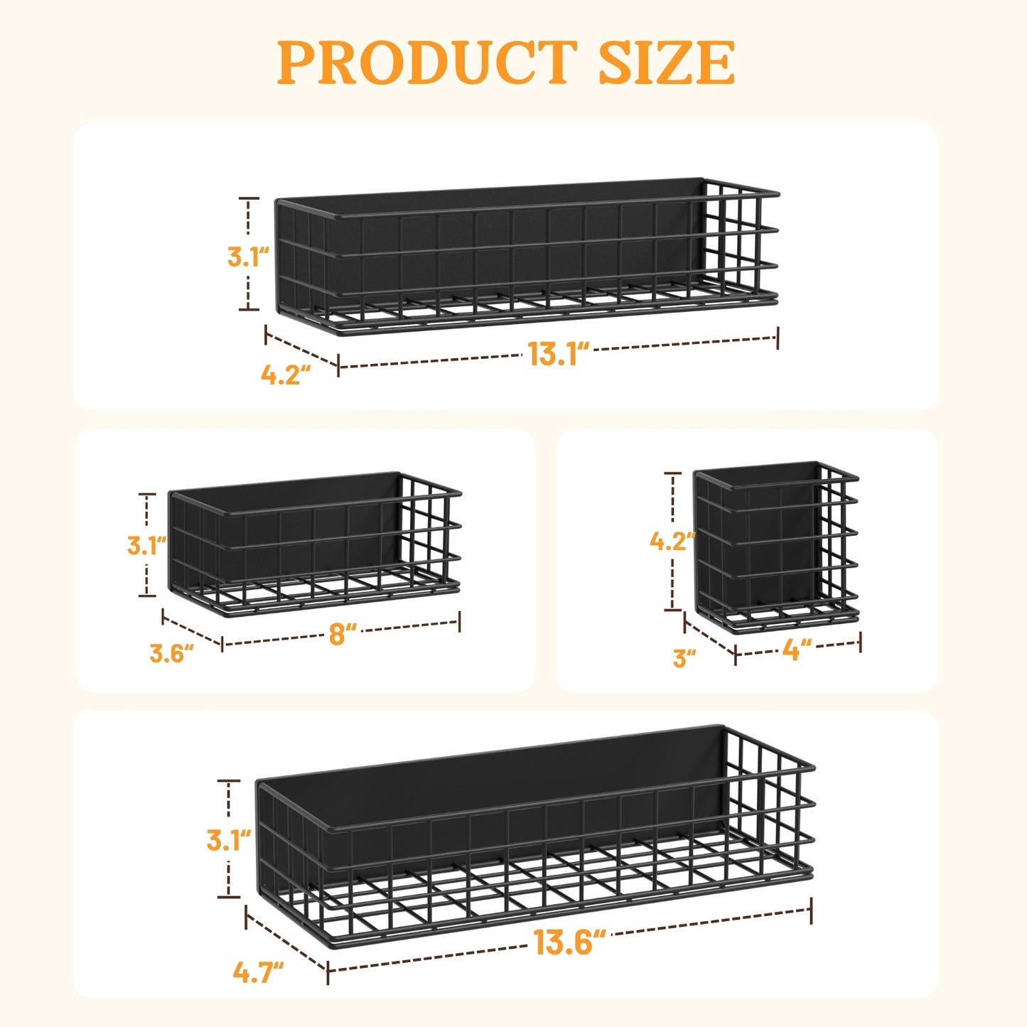 Ofiray-home Magnetic Fridge Shelf, 4-Pack Metal Strong Magnet Rack, Space Saving Spice Organizer, Utensil Holder, Fruit Potato Onion Storage Bins, Black Refrigerator Organizers and Storage