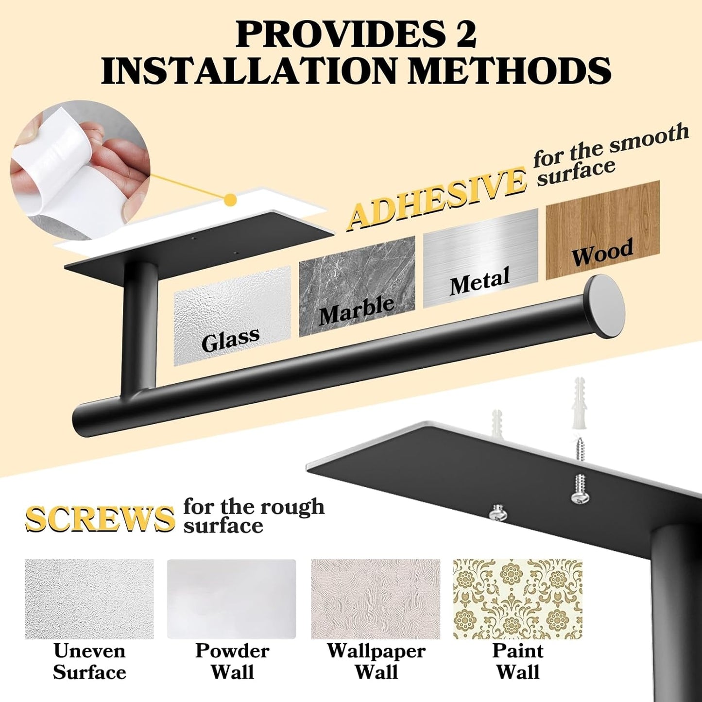 Paper Towel Holder Under Cabinet, Self-Adhesive Paper Towel Holder Wall Mount, 304 Stainless Steel Towel Rack, Durable, Space-Saving Paper Towel Under Cabinet Holder for Kitchen, Bathroom, RV