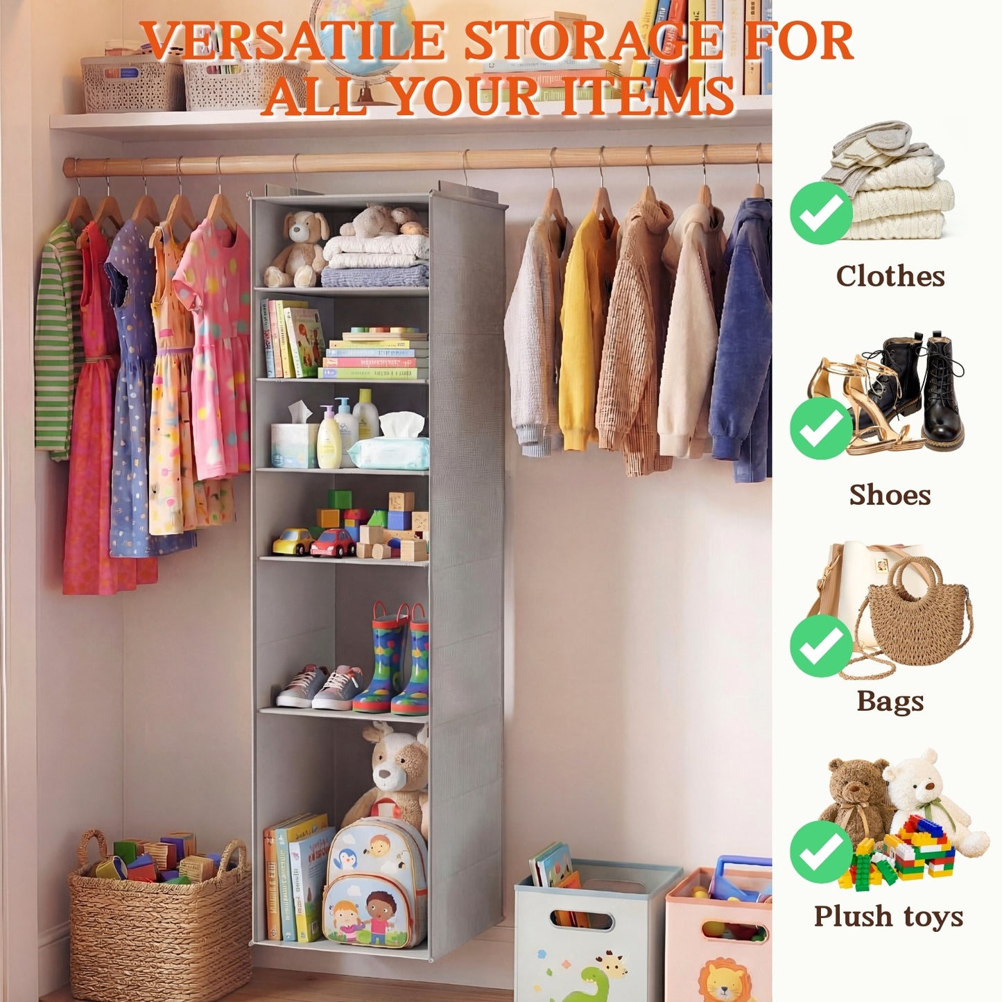 Ofiray-home Hanging Shoe Organizer for Closet, 8 Tier Closet Shoe Organizer with Adjustable Shelves for Boots, Heavy Duty Hanging Closet Organizer, Shoe Storage Organizer for Closet Rod