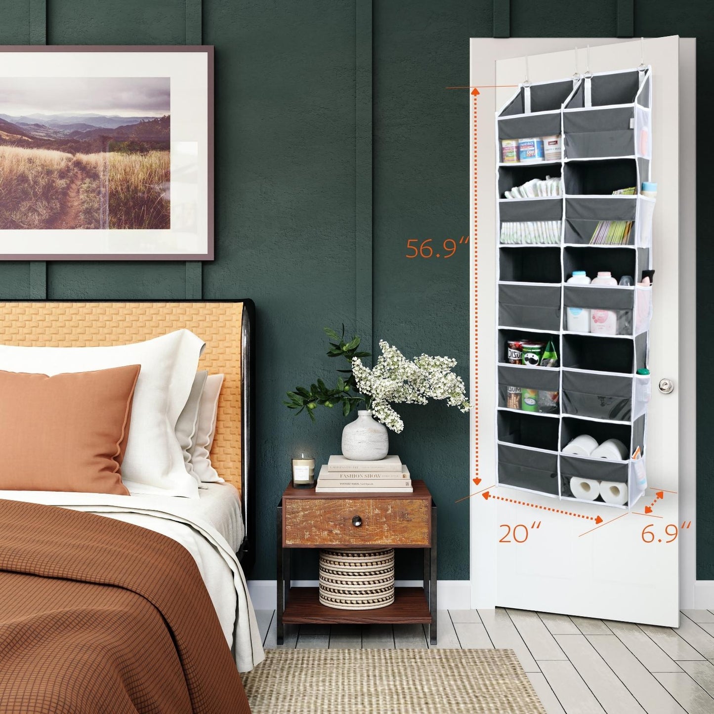 Over Door Organizer, 5-Tier Large Hanging Storage Organizer with 10 Mesh Side Pockets Behind Door Storage Shelf with Clear Windows for Kitchen Bathroom Bedroom Nursery, Toys, Diapers, Shoe