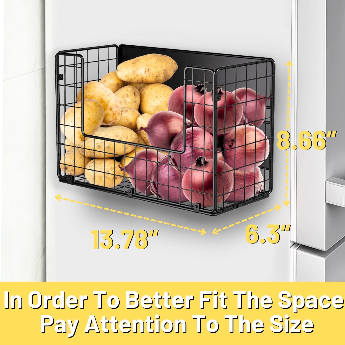Magnetic Shelf for Fridge Fruit Potato & Onion Storage Bins Pantry Organizers & Storage Large Container Magnetic Basket for Refrigerator  Kitchen Counter, Cabinet, Magnetic Fridge Organizer