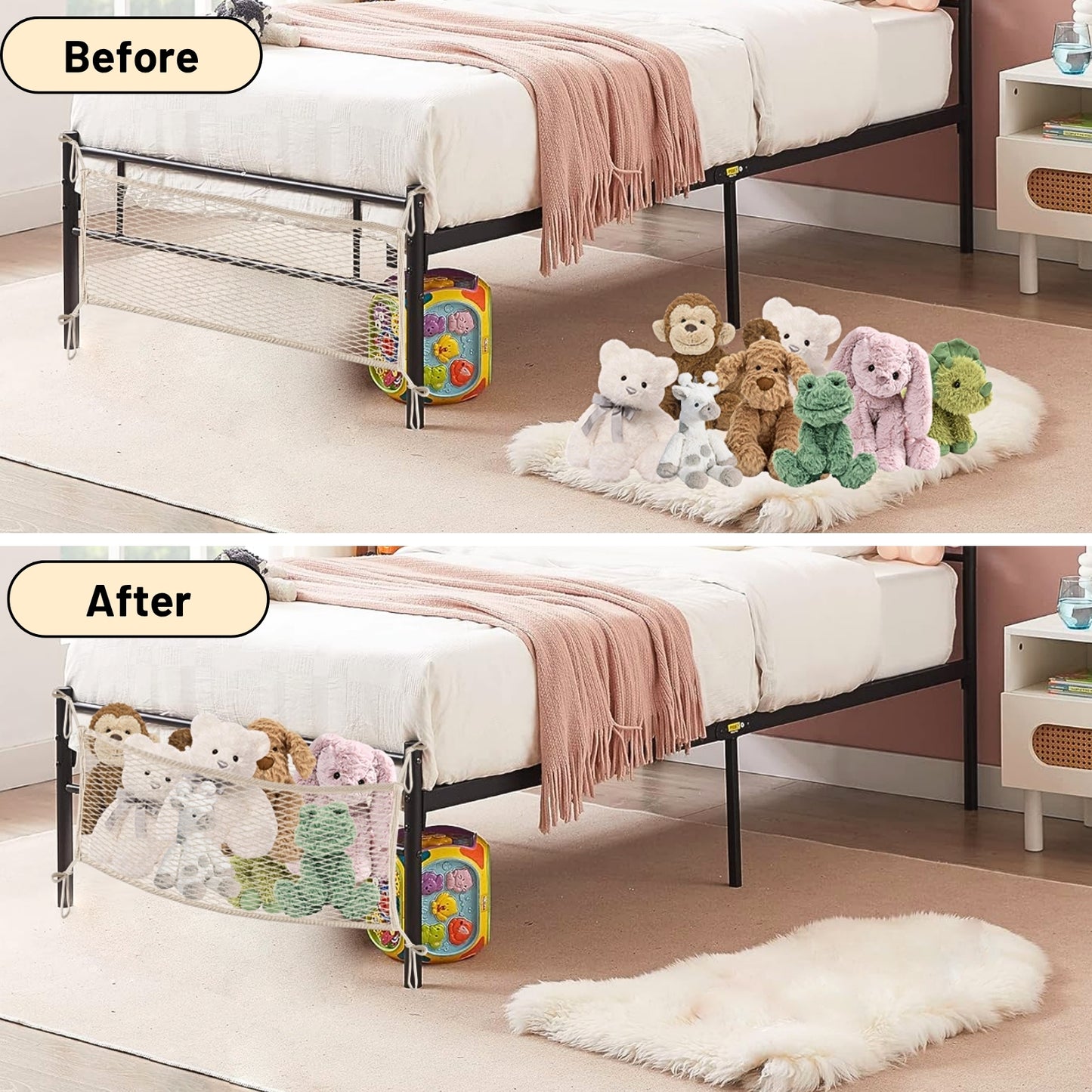 Stuffed Animal Storage Net for Kids, Bedside Toy Organizer Net - Neatly Store Your Stuffed Animals, Cotton Bedside Stuffed Animal Storage Net with Tether, Stretches up to 35 Inches, Beige