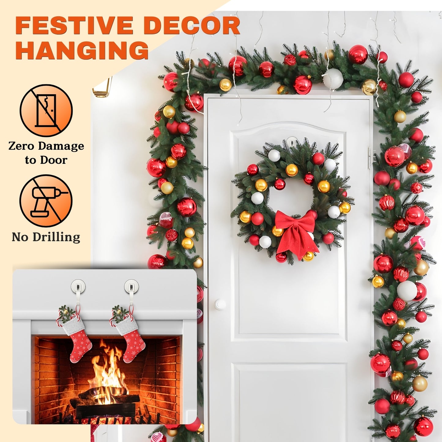 Suction Cup Hooks for Door Wreaths, 2 Pcs Removable & Reusable Christmas Wreath Hangers for Front Doors, No Drill Heavy Duty Vacuum Shower Hooks for Window Bathroom Towels RV Home Storage Hooks