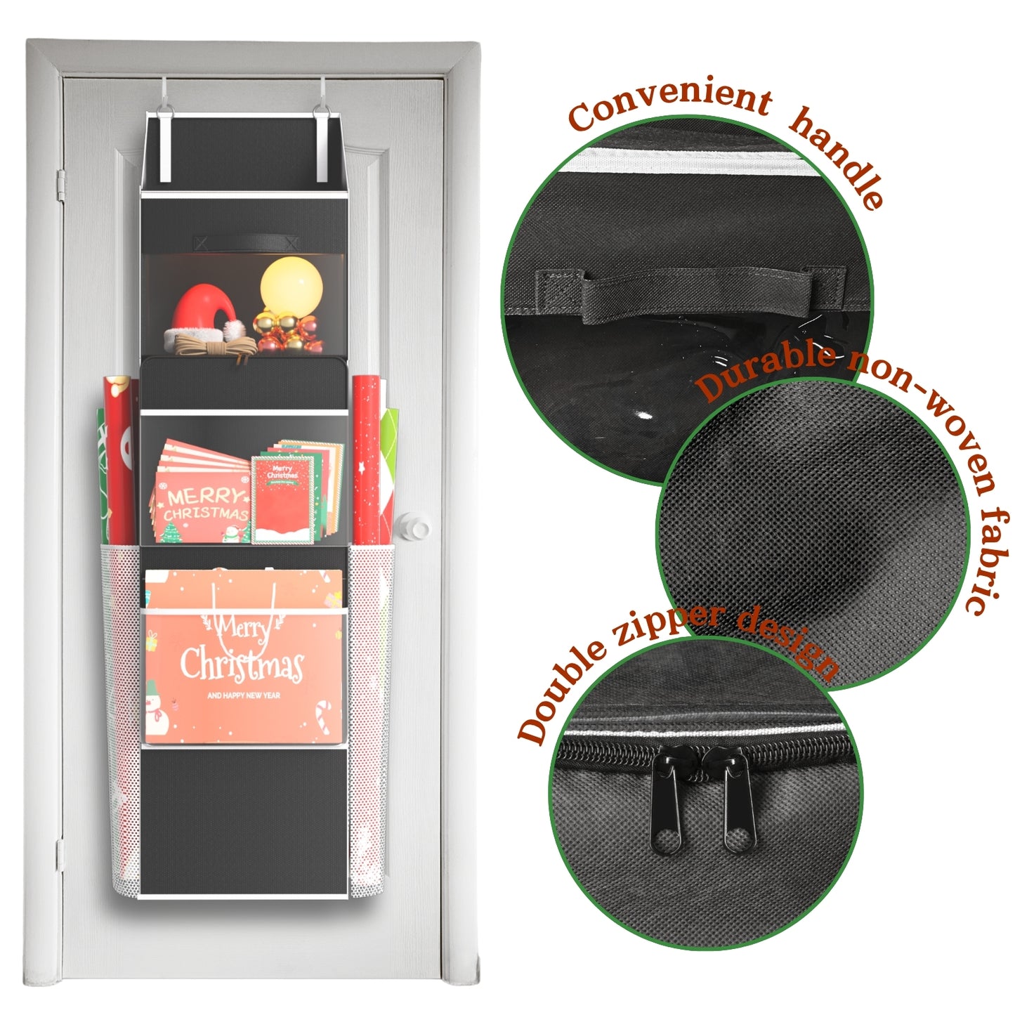 Ofiray-home 2-in-1 Wrapping Paper Organizer Storage, Over Door or Under Bed Organizer with Removable Drawer & 4 Clear Pockets Wrap Storage for Ribbons, Bows, Ornament and Other Tools