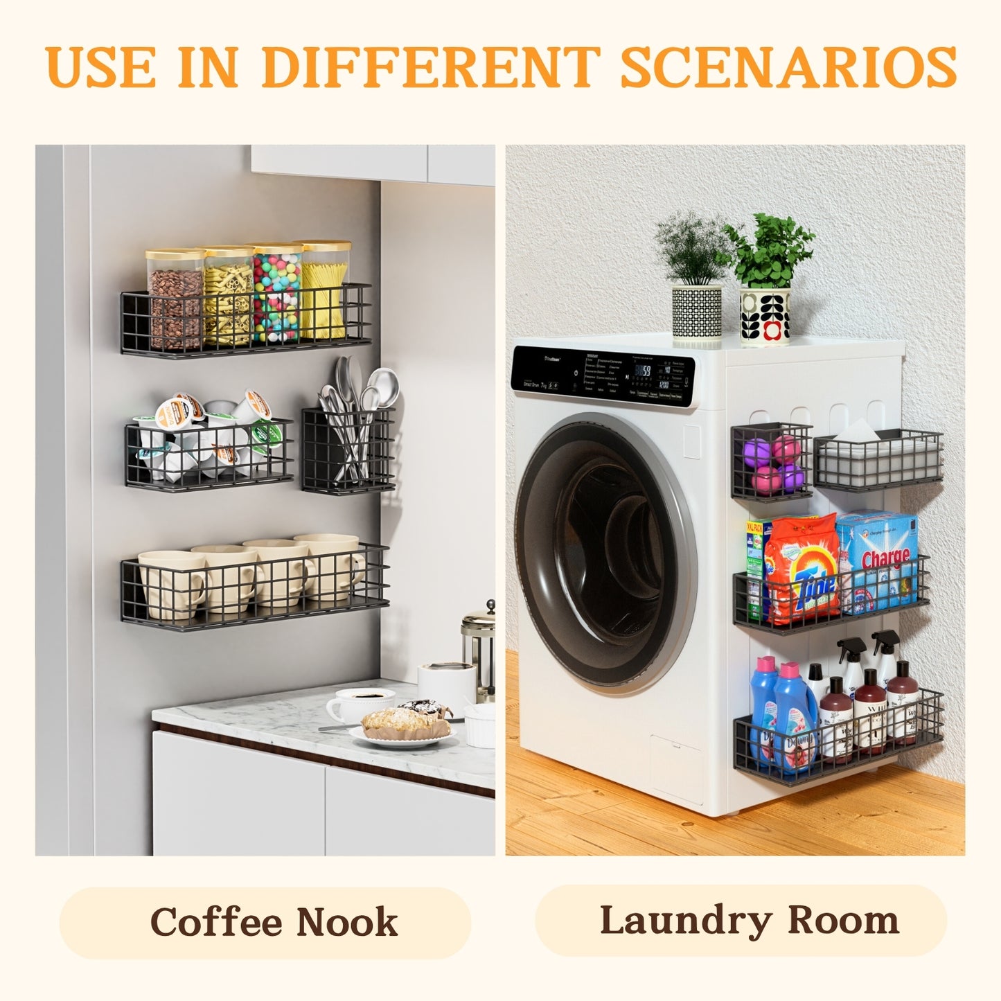 Ofiray-home Magnetic Fridge Shelf, 4-Pack Metal Strong Magnet Rack, Space Saving Spice Organizer, Utensil Holder, Fruit Potato Onion Storage Bins, Black Refrigerator Organizers and Storage