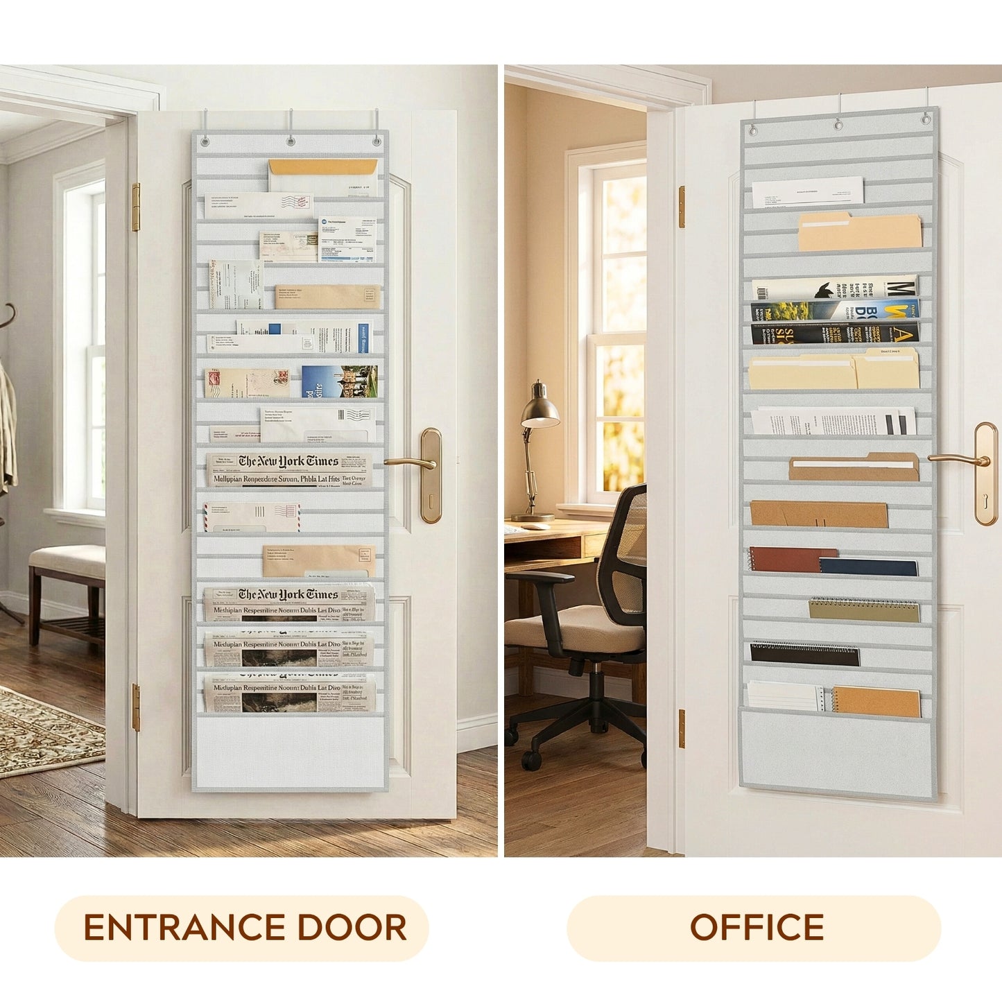 26-Pocket Over The Door File Organizer - Vertical Hanging Storage for Magazines, Documents & Paper, Heavy-Duty Door Organizer for Office, Classroom & Home