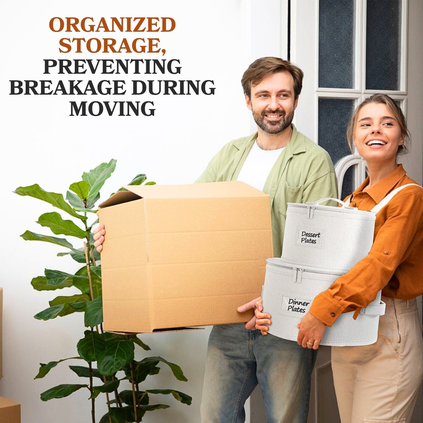 China Storage Containers, Hard Shell Dish Storage Containers with 48 Felt Dividers, 5 Piece Dish Organizers for Dinner Plates, Saucers & Mugs, Perfect for Seasonal Storage & Moving Supplies