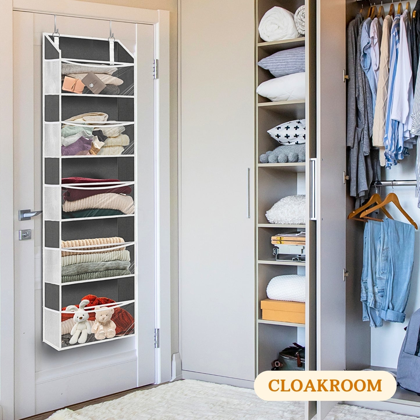 Ofiray-home Over Door Organizer with 5 Large Pockets, 5 Transparent Front Pockets & 10 Mesh Side Pockets, 50 lbs Weight Capacity Hanging Storage for Toys, Shoes, Diapers, Pantry – Grey