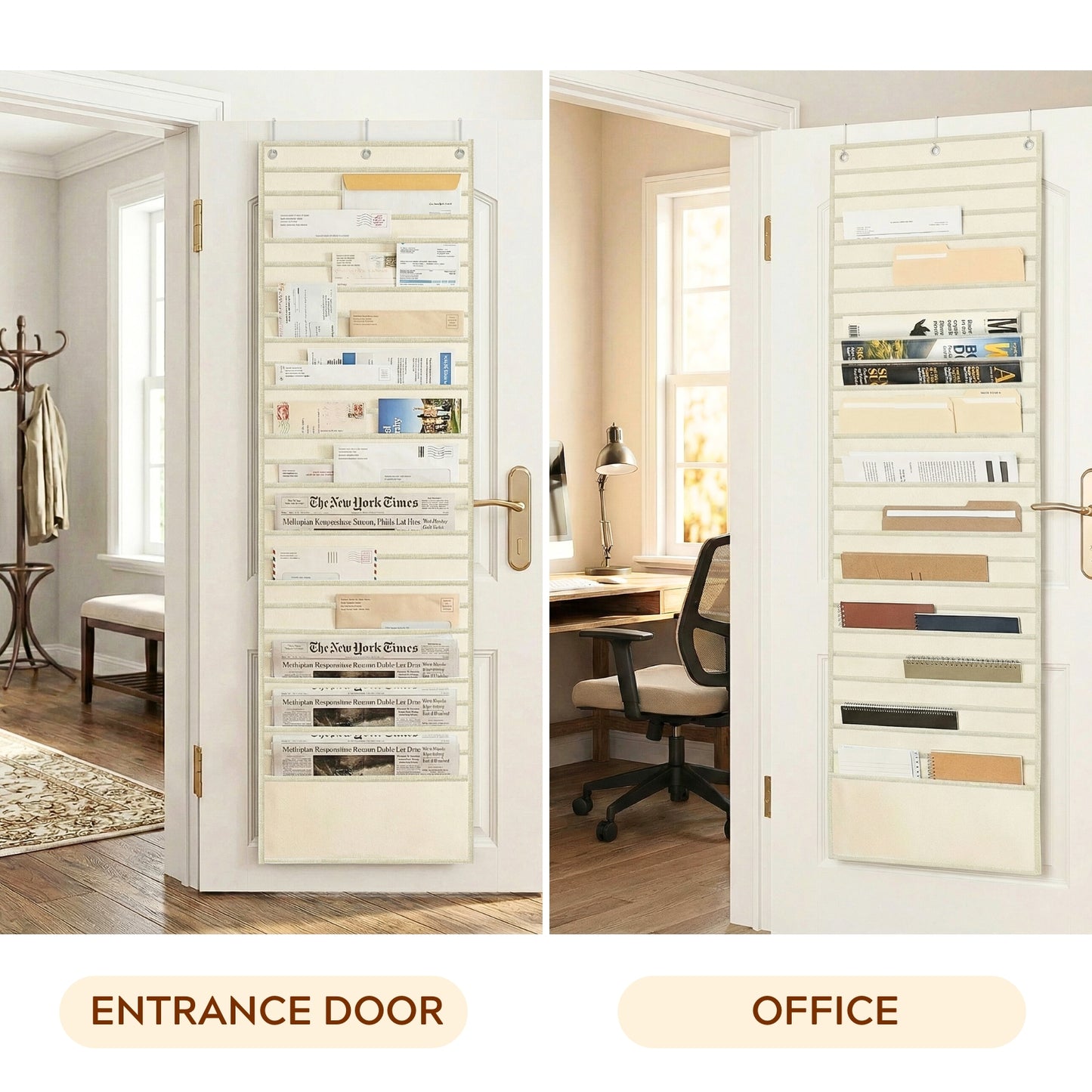 26-Pocket Over The Door File Organizer - Vertical Hanging Storage for Magazines, Documents & Paper, Heavy-Duty Door Organizer for Office, Classroom & Home