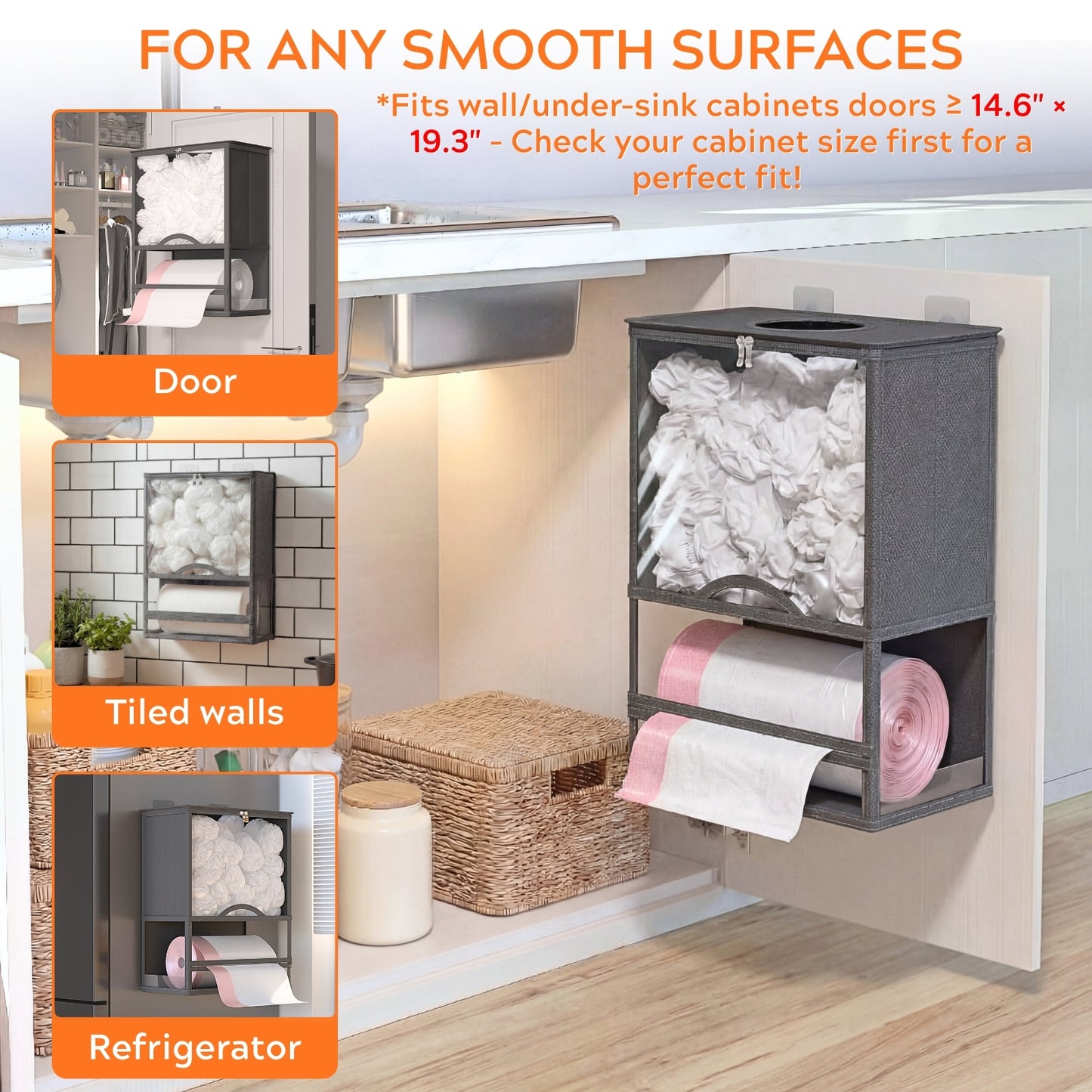 Ofiray-home Wall Mount Plastic Bag Holder - Extra Large 2 in 1 Durable Trash Bag Holder with Trash Roll Dispenser Paper Towel Roll for Home Kitchen Closet Cabinets Sink