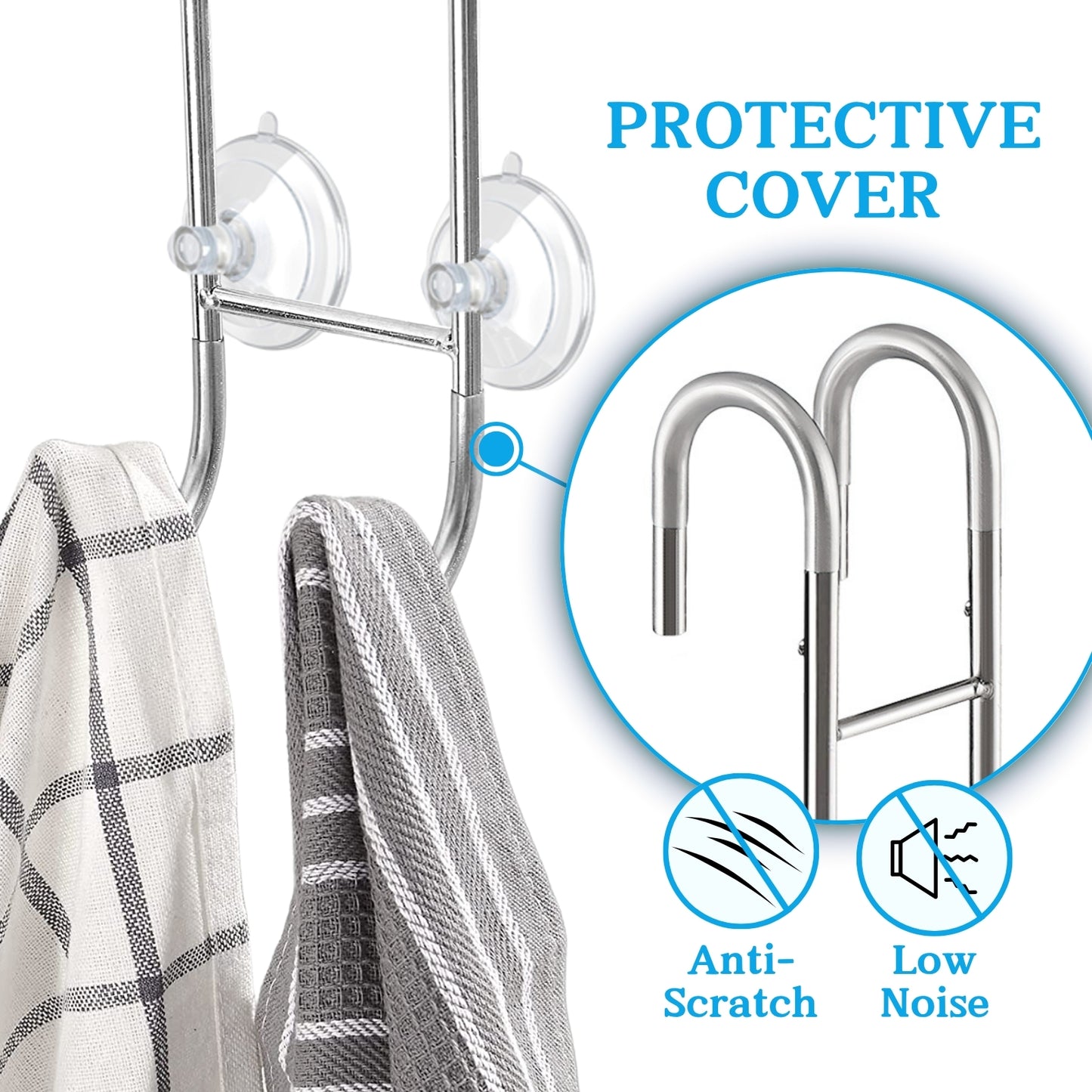 Shower Door Towel Hooks - 9"~13" Length Adjustable Hook for Framed & Frameless Over The Door Glass, Squeegee Holder, Towels Hanger for Bath Suits Rozer Robes Loofahs Shavers, 2-Pack Silver